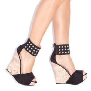 Pinar Silver Studded Cork Wedge - Black